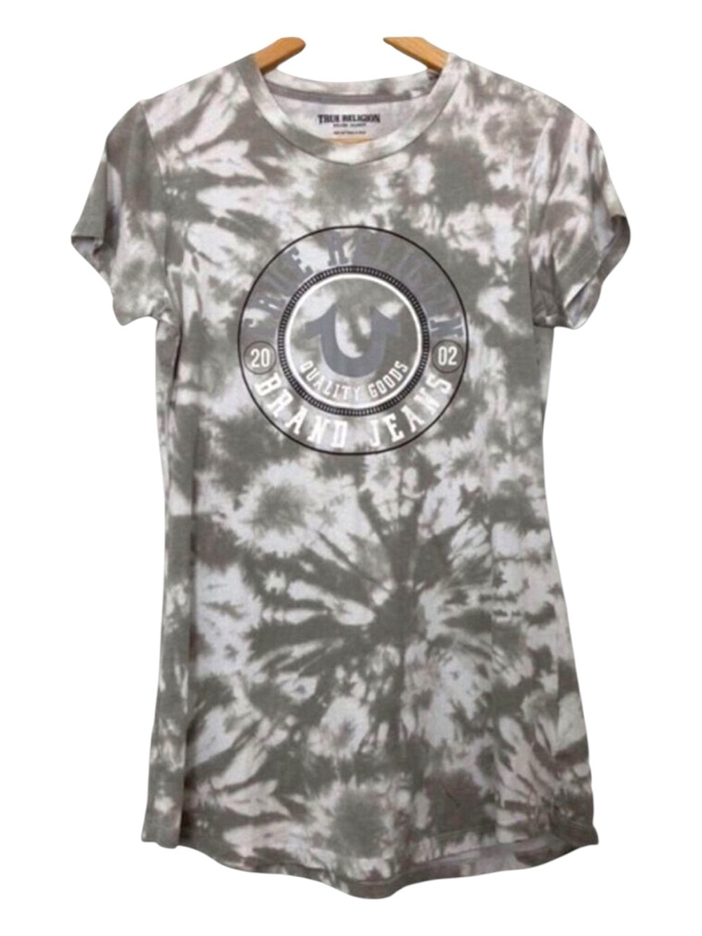 TRUE Religion t-shirt tie dye silver grey white 100% cotton short sleeve medium